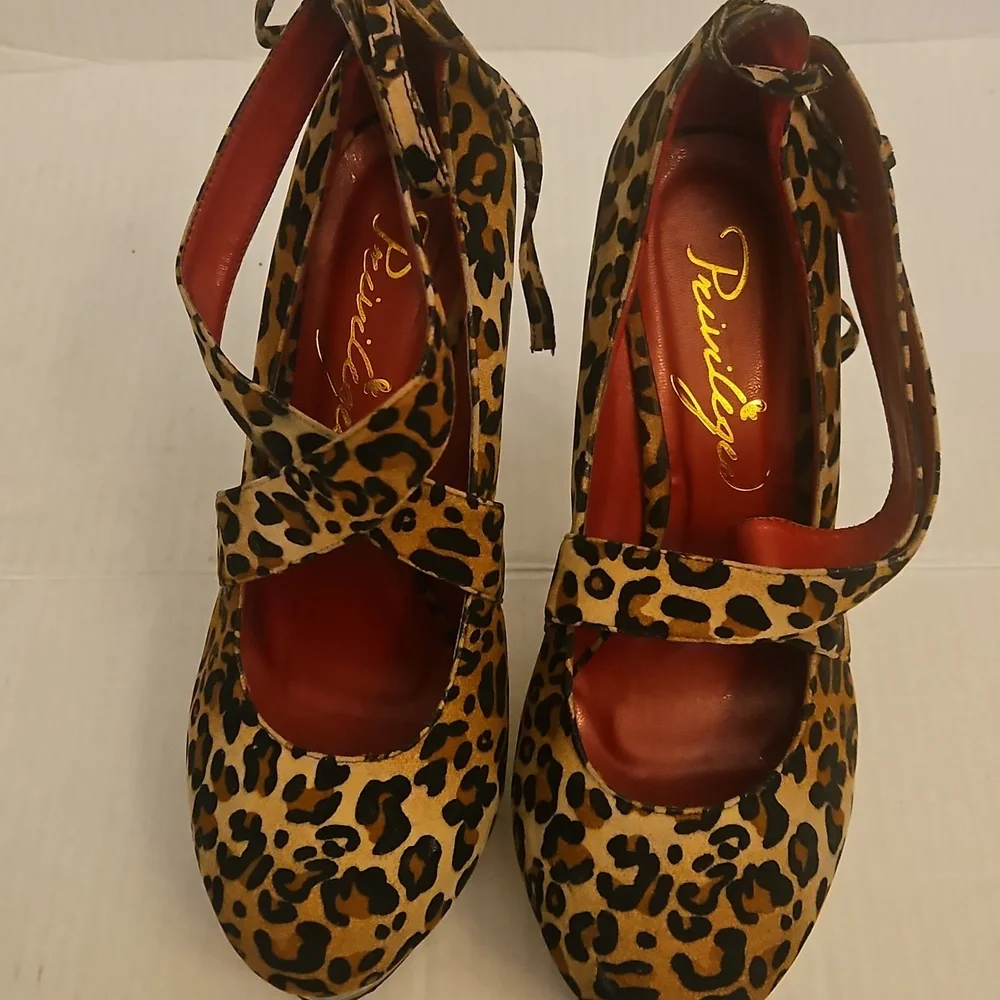 👣PRIVILEGED 😽 Leopard Stilletto Platform "STRIPPER " Heels S 9 - Picture 7 of 8